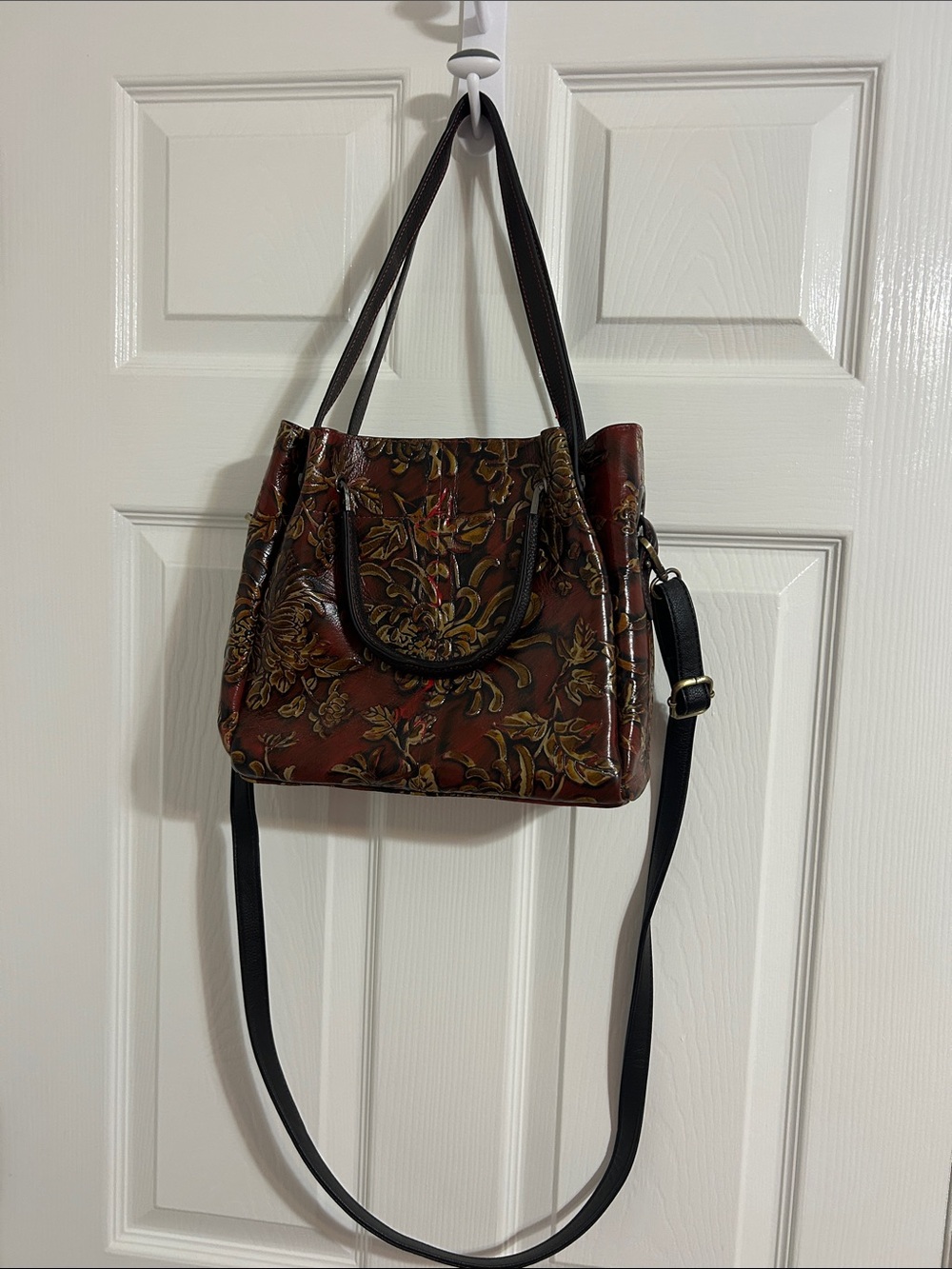 Women's Floral Embossed Brown Tote Bag with Removable Strap